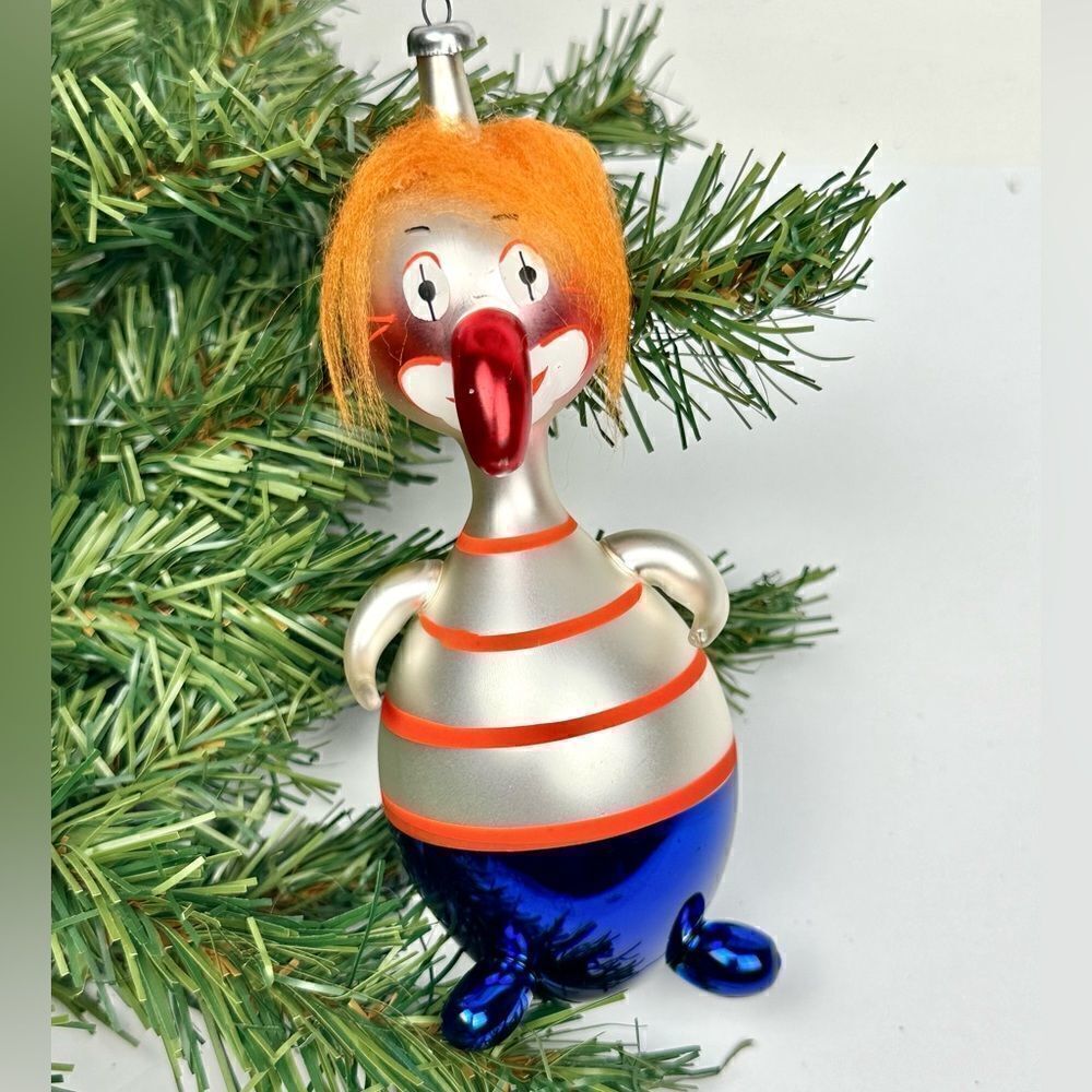 Mouth Blown Italy Hand Painted Glass Christmas Ornament Clown With Big Nose